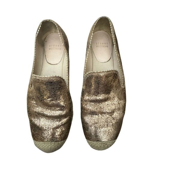 Stuart Weitzman Metallic Leather Espadrille Flats - Picture 1 of 8